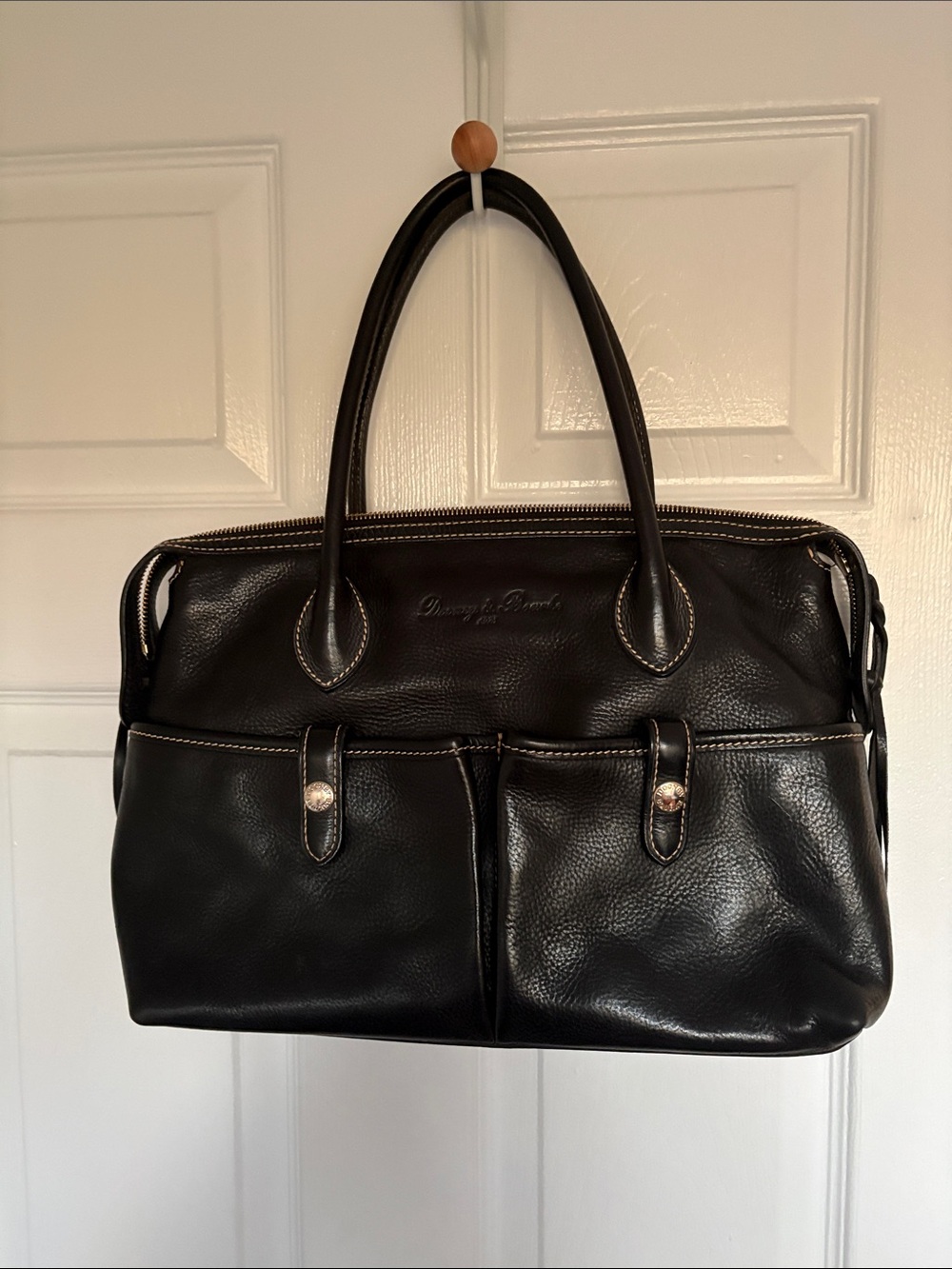 Dooney & Bourke Black Leather Satchel with Front Pockets